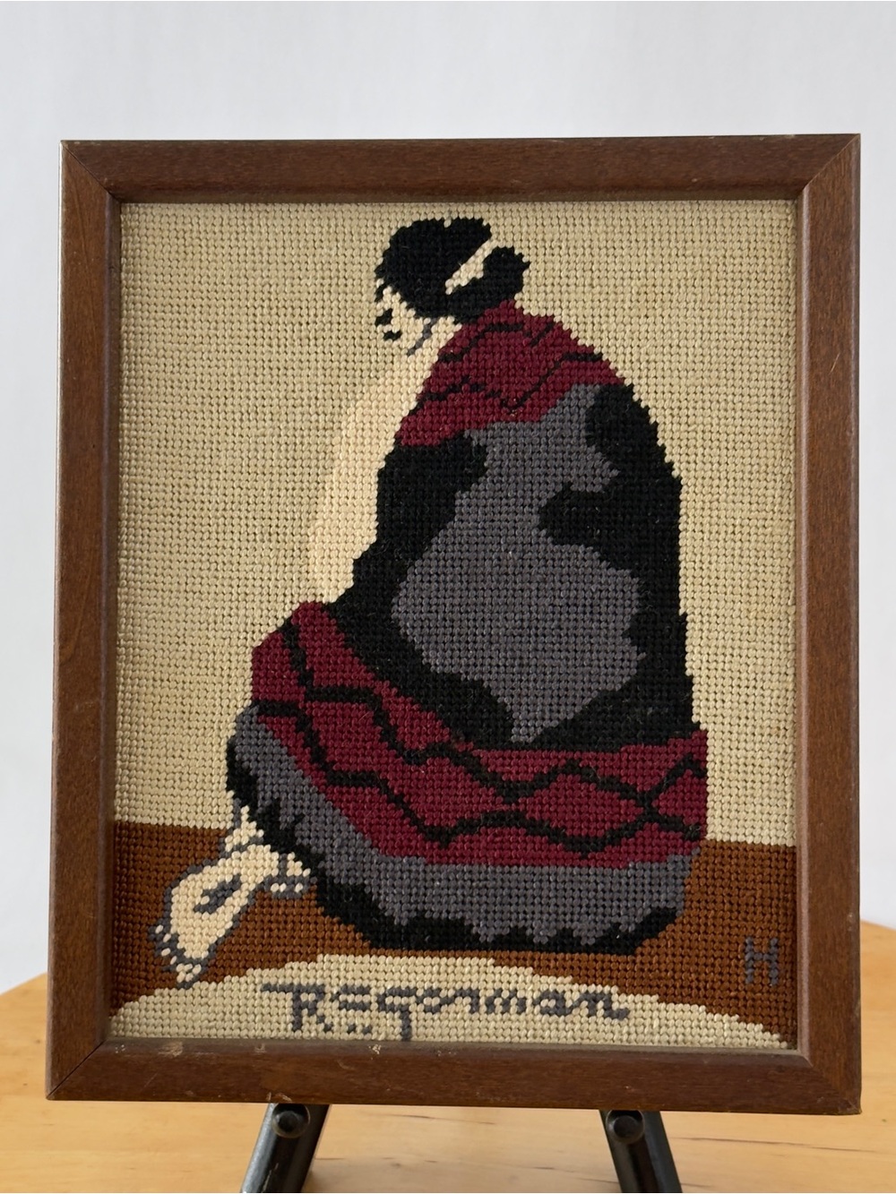 1980 RC Gorman Native American Navajo Woman in a Blanket Needlepoint Art - Picture 2 of 9